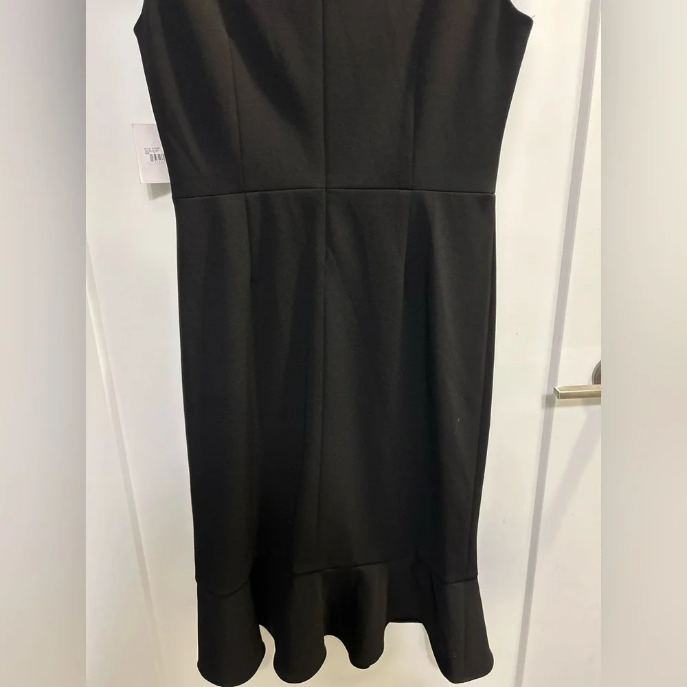 NWT Sage Black Scuba Crepe Asymmetrical Cap Sleeve Dress